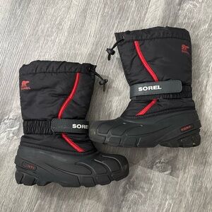Sorel Kids Black and Red Winter Boots